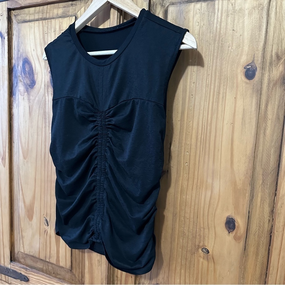 Black Ruched Stretchy Sleeveless Top Blouse - Picture 2 of 3